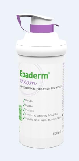 Epaderm Cream for Eczema, Psoriasis and Dry Skin | 500g pump | 2-in-1 emollient formulated with clinically proven ingredients | Free from fragrance, colour, steroids, sodium lauryl sulphate (SLS) | Suitable for all ages, including babies