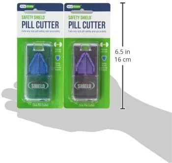 Ezy Dose Pill Cutter and Splitter with Dispenser | Cuts Pills, Vitamins, Tablets | Safety Shield Blade | Travel Sized | Pack of 6
