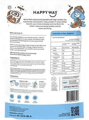 Happy Way Whey Protein Powder Cinnamon Bun 500g Flavoured Protein Powder Blend for Smoothies Shakes Post Workout Drinks and Everyday Nutrition Support