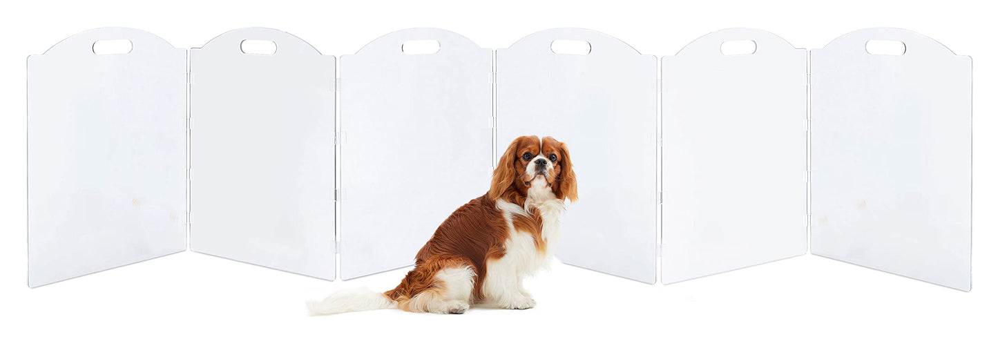Clear Acrylic Freestanding Dog Gates for the House – Folding 3-Panel Pet Gates for Doorways, Indoor Stairs, and Hallways, Transparent Barrier for Dogs, Puppies, and Cats