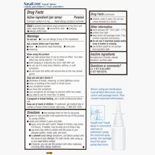 NasalCrom Nasal Spray Allergy Symptom Controller | 200 Sprays | .88 FL OZ (4 Pack)