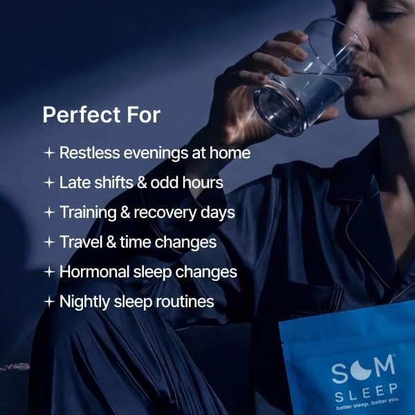 Som Sleep, Calm Sleep Aid Powder Drink Mix for Adults, Melatonin 3mg, Magnesium, Vitamin B6, L-Theanine & GABA – Vegan, Zero Sugar, Keto Friendly – Berry, 60-Pack