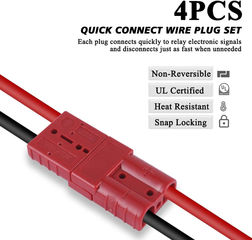 E-TING 6-10 Gauge 50A Batteriekabel Schnellverbindungs-/Trennkabelbaum Stecker für Bergungswinde Auto Anhänger(4 Stk. Rot)