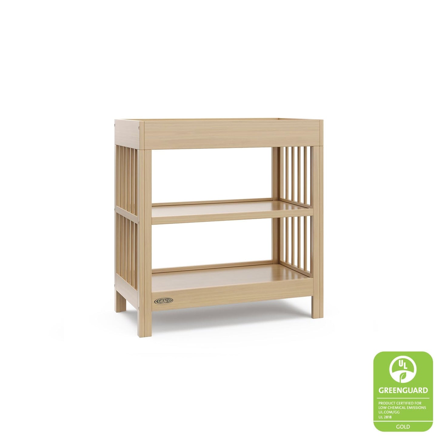 Graco Teddi Changing Table with Water-Resistant Changing Pad (Driftwood) - GREENGUARD Gold Certified, Includes Bonus Water-Resistant Changing Pad with Safety Strap, 2 Shelves, Easy-to-Match