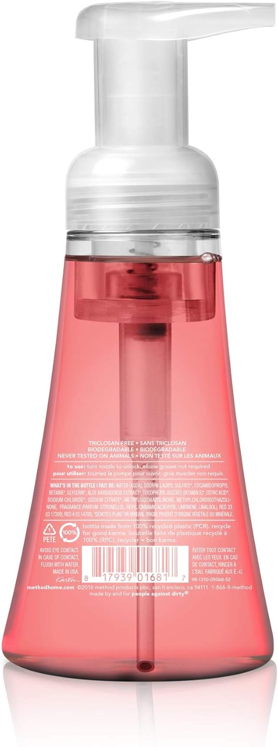 Method Foaming Hand Soap, Biodegradable Formula with Foaming Soap Dispenser Made of 100% Recycled Plastic, Waterfall Scent, 300 ml Soap Pump Bottles, 3 Pack, Clear