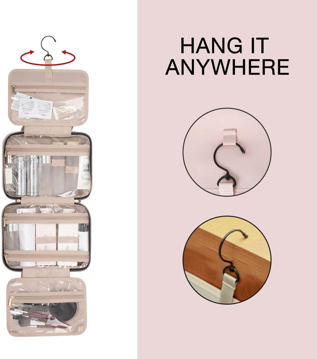 BAGSMART Kulturbeutel Reise-Organizer mit Aufhängehaken, wasserdichte Make-up-Kosmetiktasche für Zubehör, Shampoo, Standardbehälter, Toilettenartikel