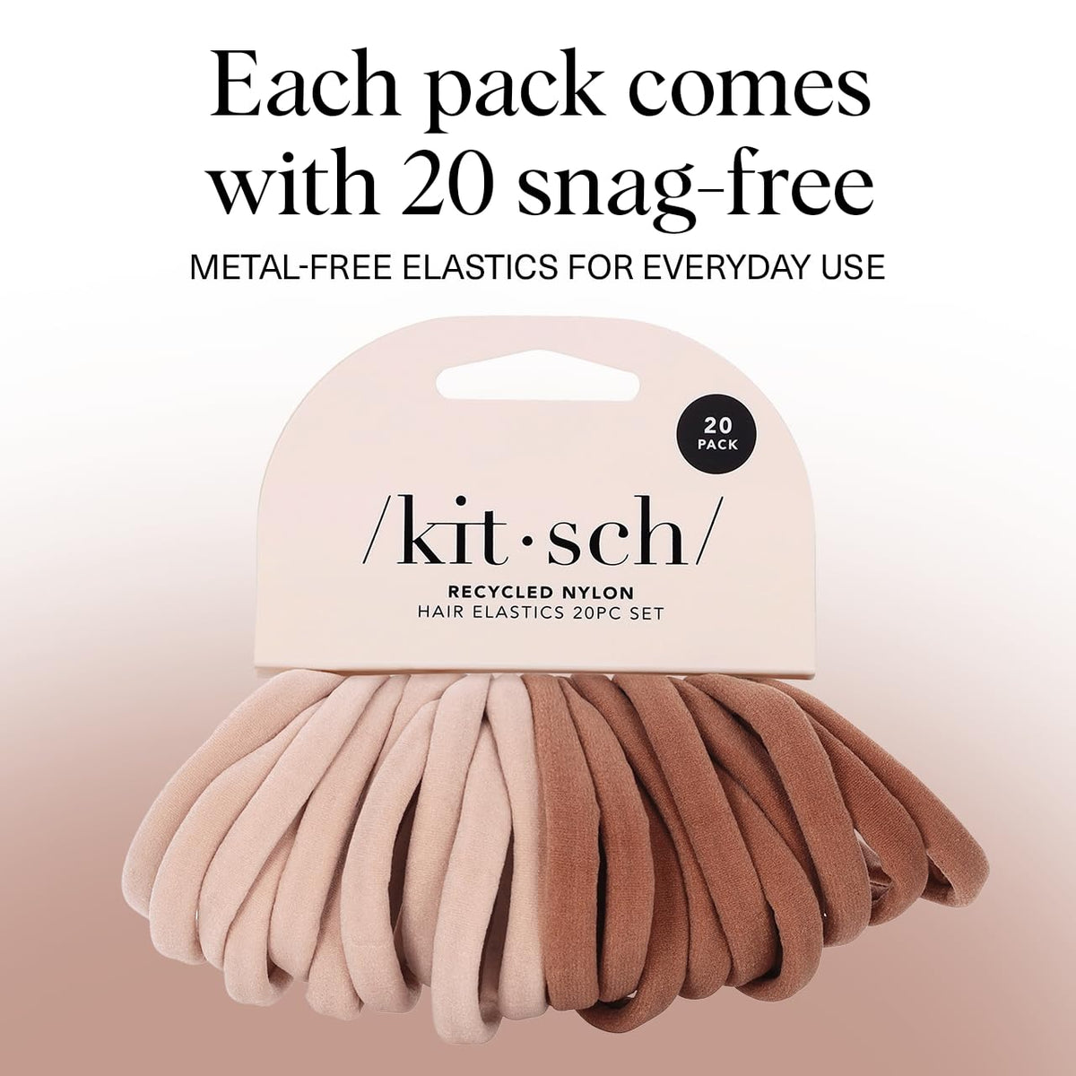 Kitsch Black Hair Ties No Damage - Strong, Stretchy Hair Bands | Soft Nylon Ponytail Holders, Snag-Free Rubber Bands, Perfect for Updos & Braids | Ideal Gifts for Women - Black, 20pcs