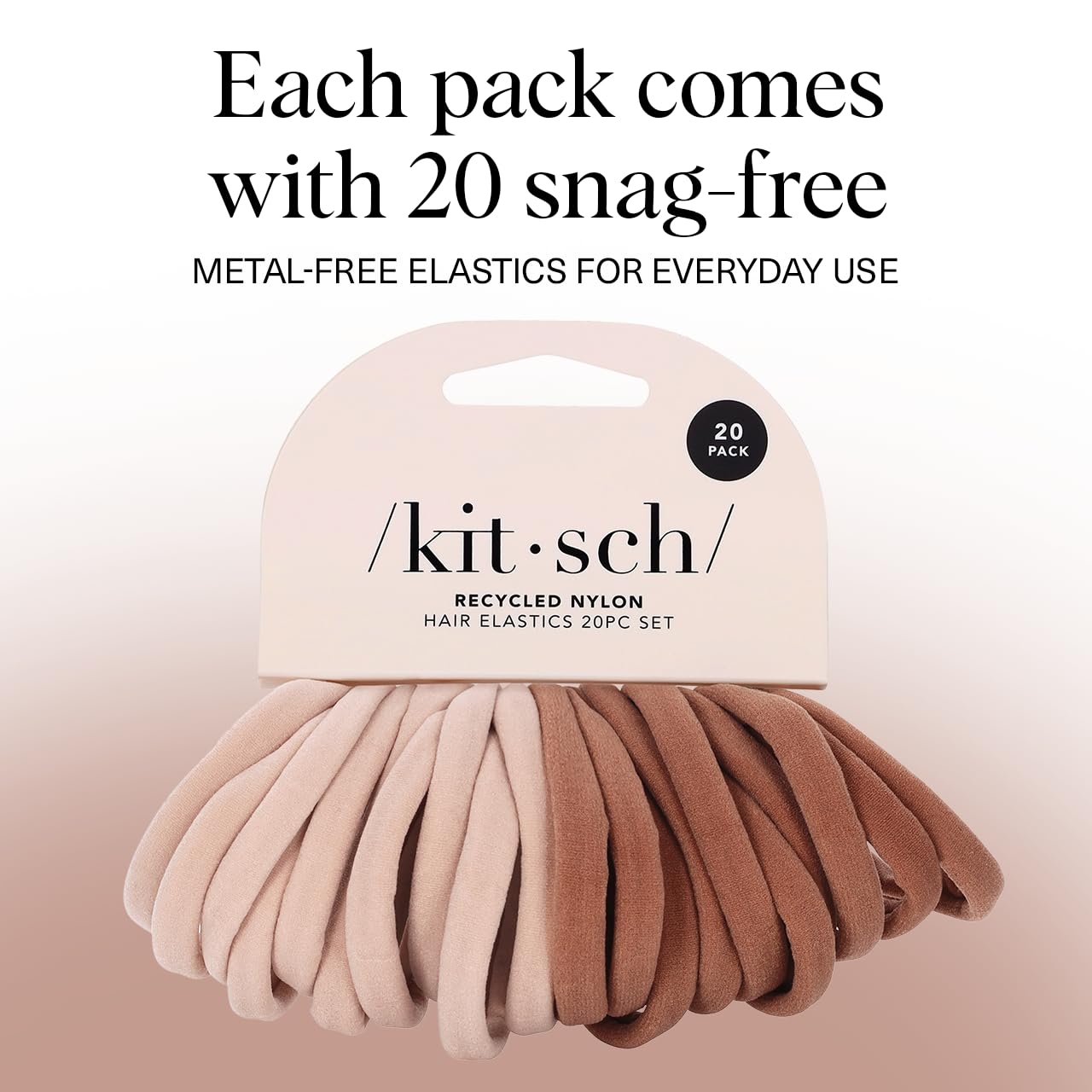 Kitsch Schwarze Haargummis ohne Haarschäden – Starke, dehnbare Haarbänder | Weiche Nylon-Pferdeschwanzhalter, ziepen nicht, ideal für Hochsteckfrisuren und Zöpfe | Ideale Geschenke für Frauen – Schwarz, 20 Stück