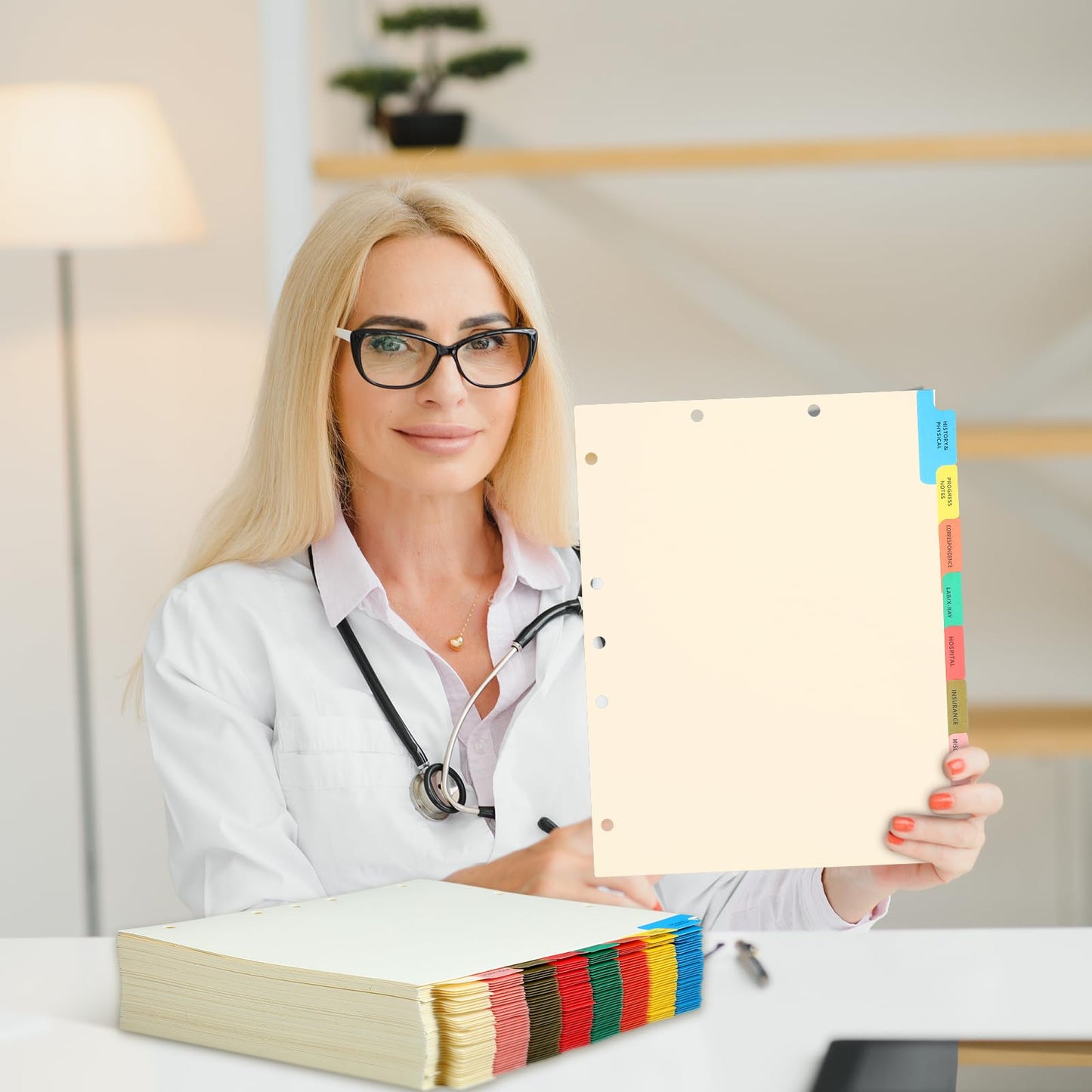 Motiskyy 80 Sets Medical Chart Dividers with Tabs - 9 x 11 Inch, 8 Side Tabs Index Blank Chart - Monthly Medical Folders Organizer Paper File Dividers for Hospitals Nursing Homes Rehab Centers