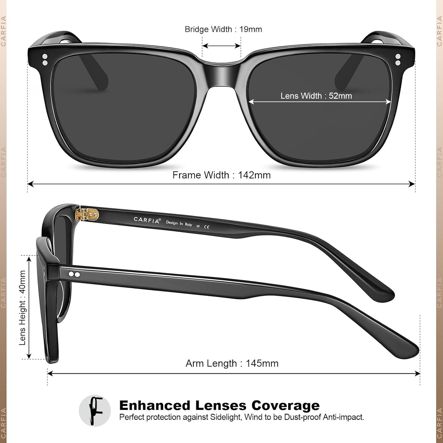 CARFIA Square Polarized Sunglasses for Men