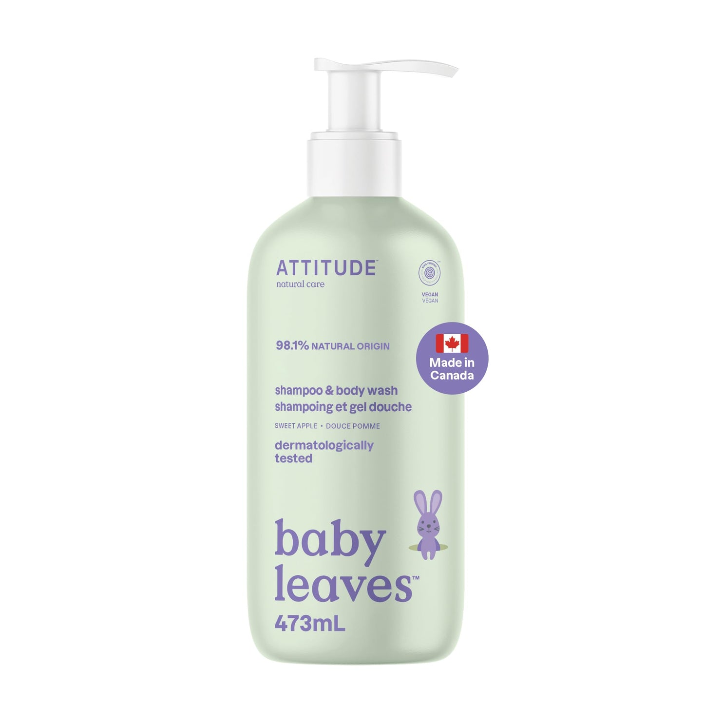 ATTITUDE Baby 2-in-1 Shampoo and Body Wash, Made in Canada, EWG Verified, Dermatologically Tested, Vegan, Pear Nectar, 473 mL