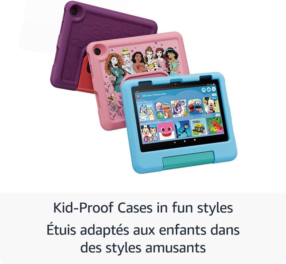 Amazon Fire HD 8 Kids tablet, includes kid-proof bumper for ages 3-5, ad-free content with parental controls, 13-hr battery, 32GB, Blue, newest model
