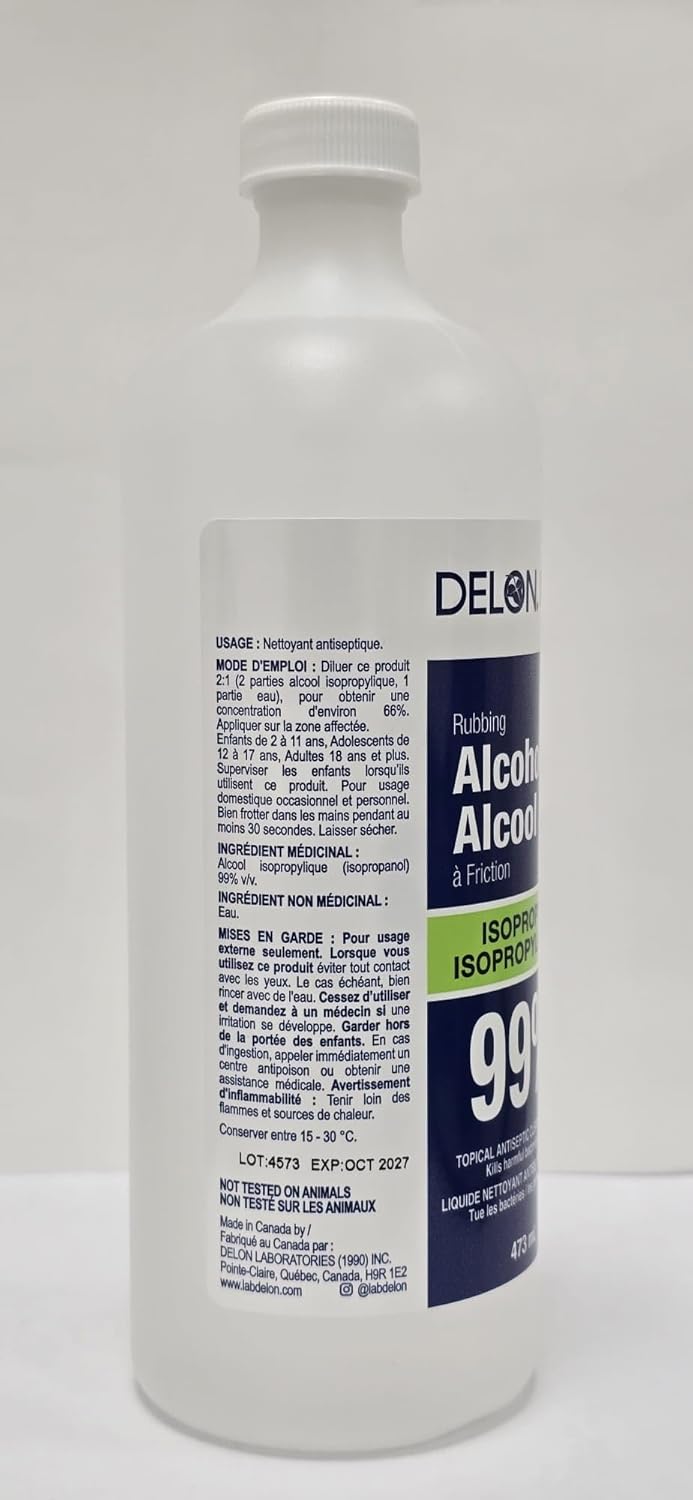 Delon Isopropyl 99 Prozent – 1 Flasche (225 ml) Reinigungsalkohol – Hochreiner IPA-Reiniger zur Reinigung und medizinischen Anwendung.