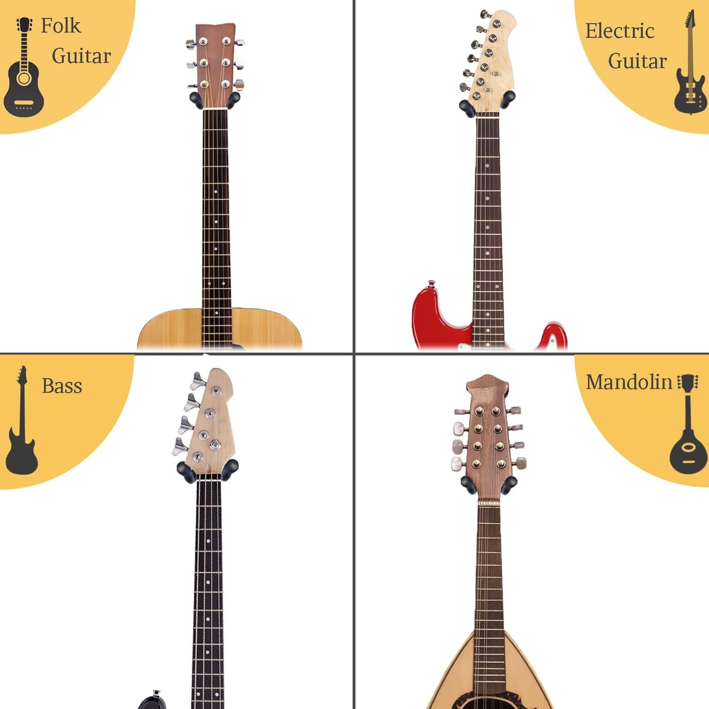 Gitarren-Wandhalterung, 2er-Pack, Gitarrenbügel aus schwarzem Nussbaumholz, U-förmige Gitarren-Wandhalterung, Gitarrenhalter-Hakenständer für Akustik-, E-Gitarre, Banjo,, Bass, Geschenk für Gitarristen, Männer, Jungen