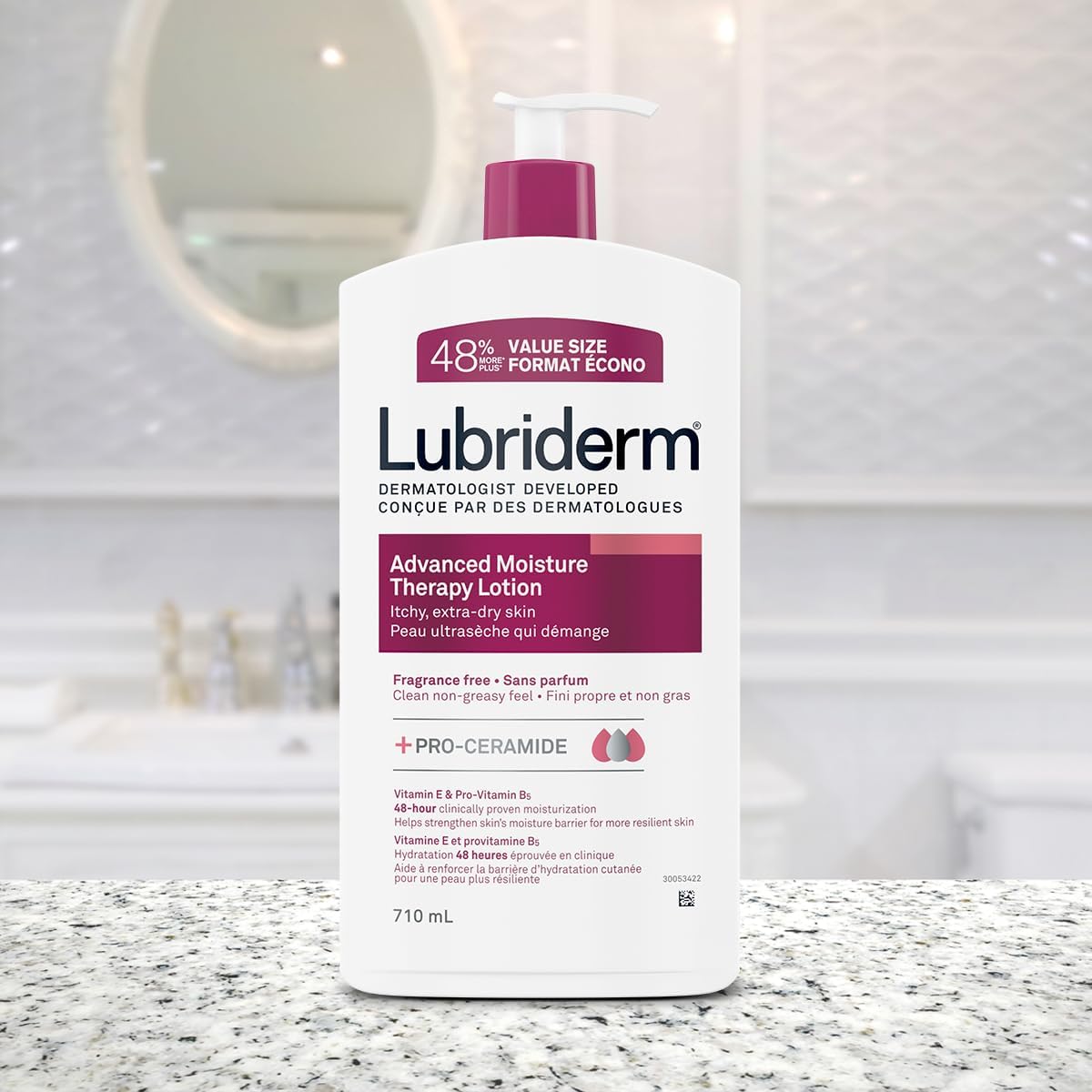 Lubriderm Advanced Moisture Therapy Moisturizing Cream - Vitamin E, Vitamin B5, Fragrance Free Body Lotion, 710 mL