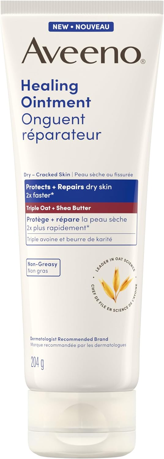 Aveeno Healing Ointment, for Extra Dry, Cracked & Sensitive Skin, 72-Hour dry skin protectant with Triple Oat, Shea Butter & Glycerin, Fragrance-Free for Body, Face, Hands, Lips 204g