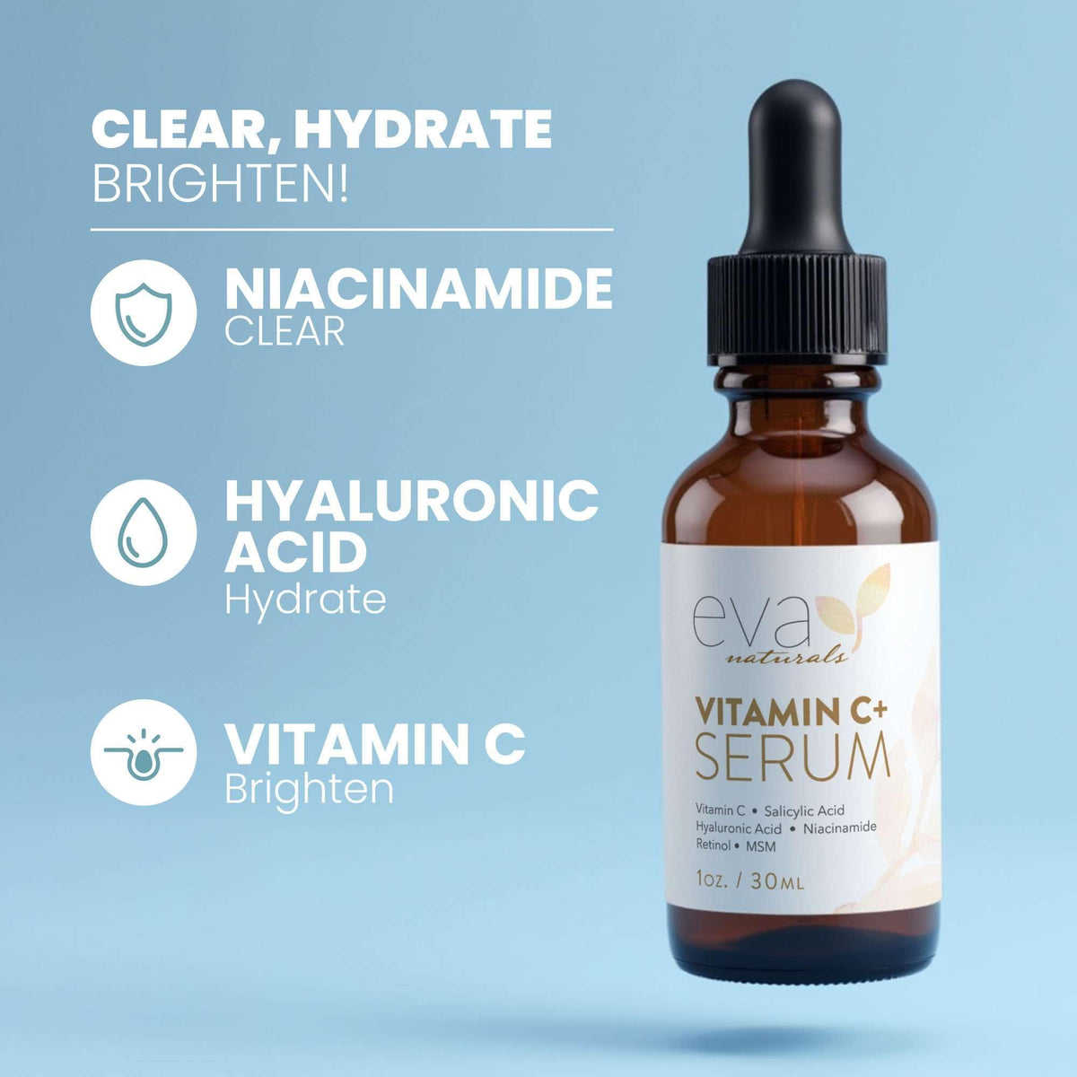 Eva Naturals Vitamin C Serum for Face – Anti Aging Dark Spot Remover with Retinol, Hyaluronic Acid, Niacinamide & Salicylic Acid – Face Serum for Women for Clear, Smooth, Radiant Skin