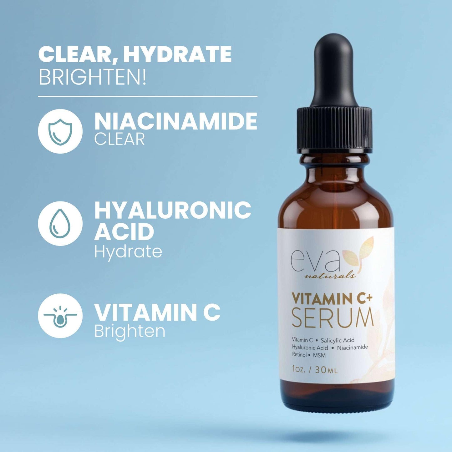 Eva Naturals Vitamin C Serum für das Gesicht – Anti-Aging Dark Spot Remover mit Retinol, Hyaluronsäure, Niacinamid & Salicylsäure – Gesichtsserum für Frauen für klare, glatte, strahlende Haut