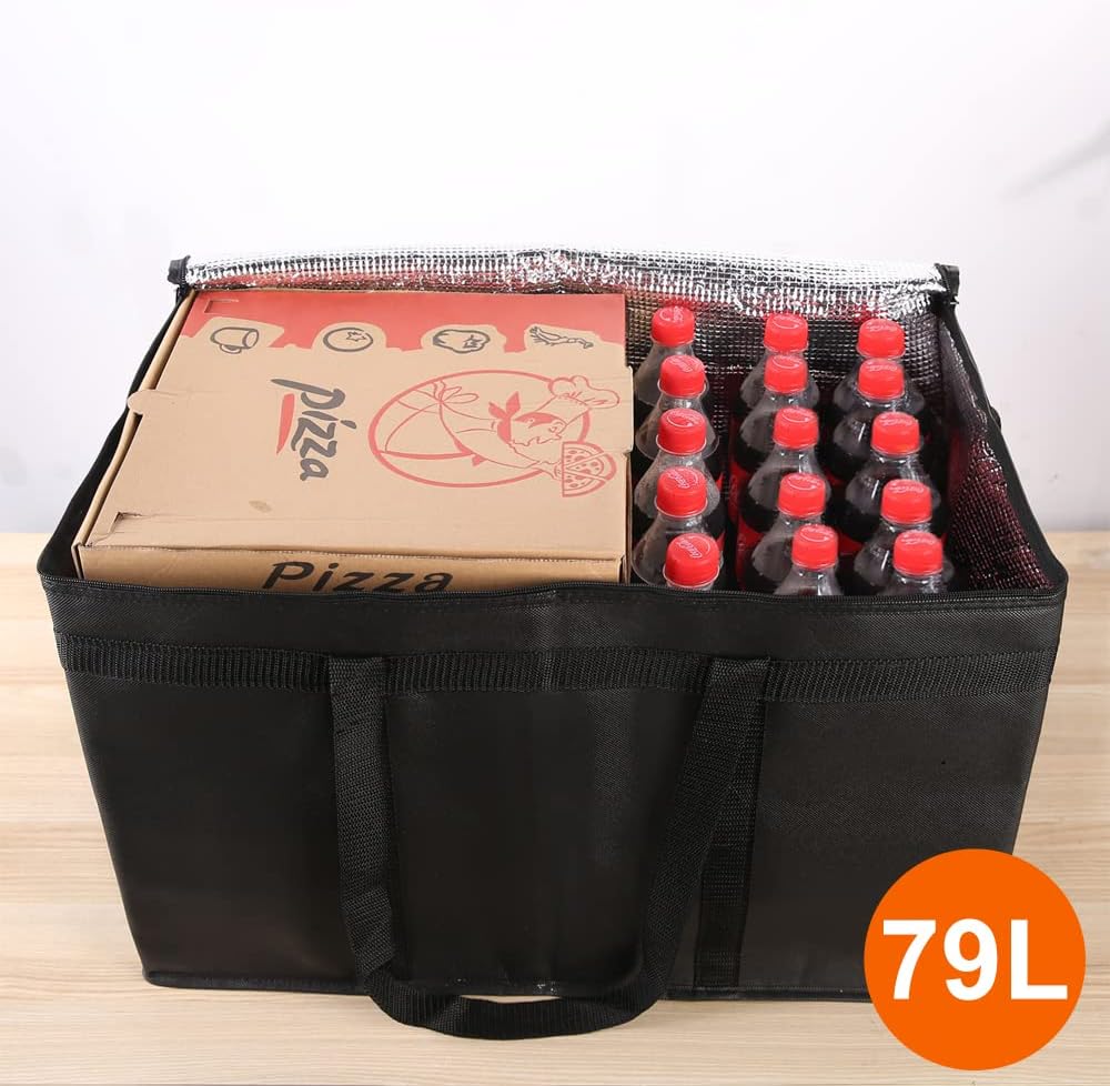 Bodaon Isolierte Essensliefertasche - Warm- & Kalthaltetransporttasche, Catering/Doordash Pizzawärmer, Einkaufstasche, Kühltasche für Partys (Schwarz-Rot, 1 St.), Ideal für den Transport warmer Speisen