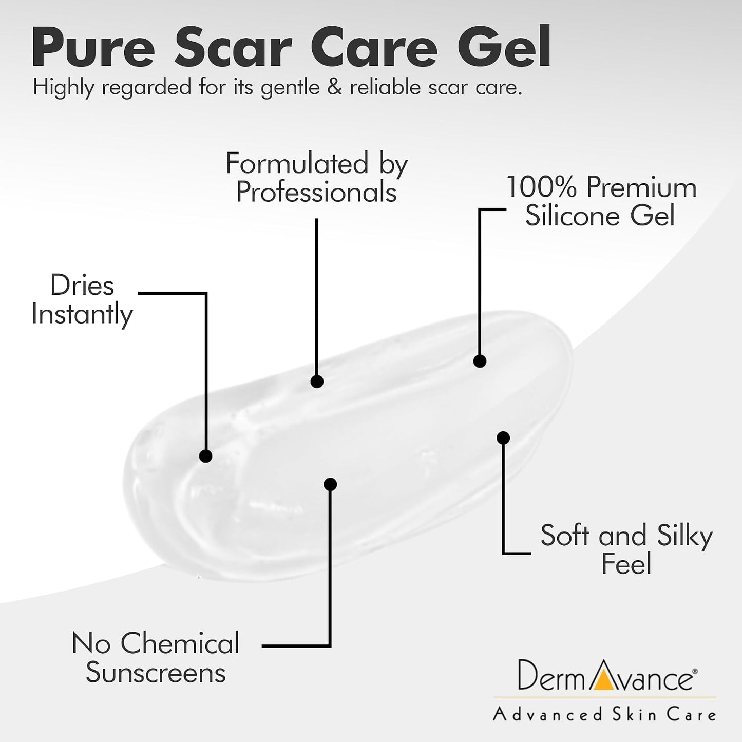 DermAvance Pure Scar Care "Medical Grade Silicone Gel" for Surgical and Facial Marks - Silicone Cream for Effective Scar Management - 1.05822 fl oz (30g), Clear