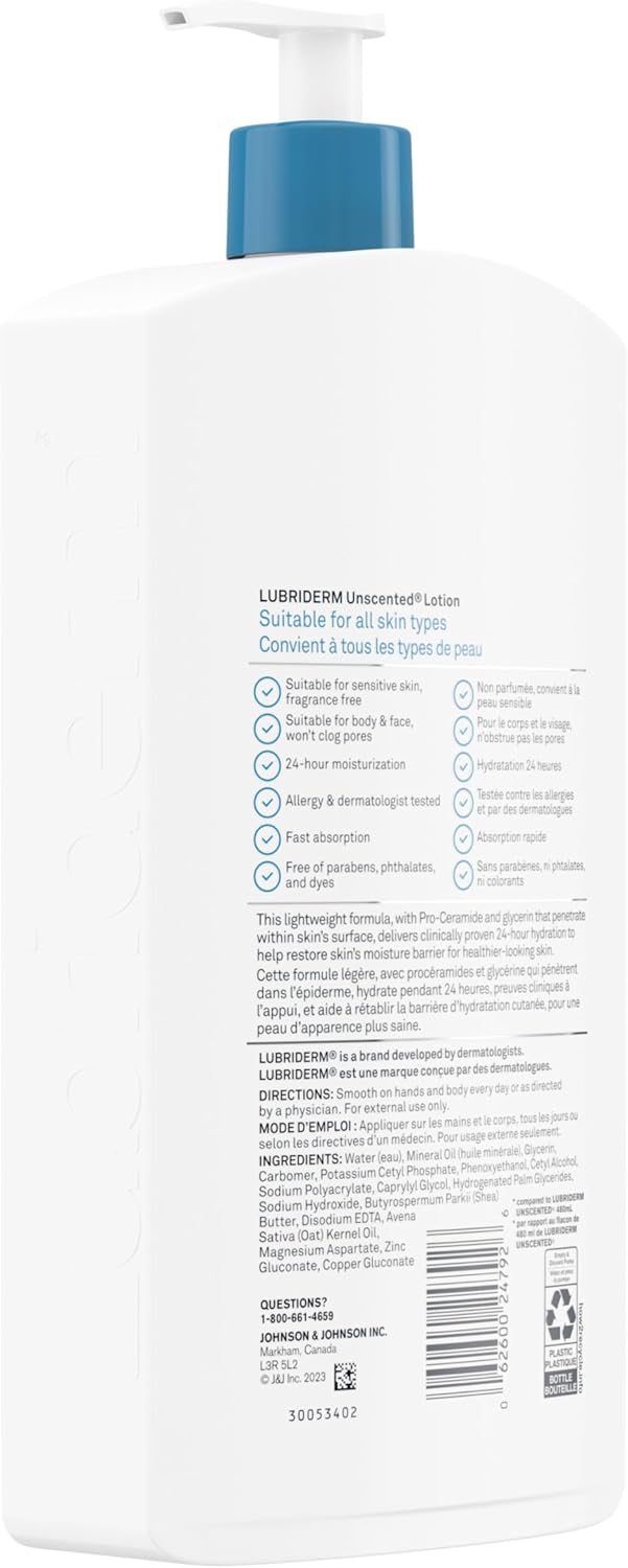 Lubriderm Ungeduftete Lotion, Sheabutter und Glycerin, Trockene Haut, Hand-, Gesichtsfeuchtigkeitspflege, Ohne Duftstoffe, 710ml