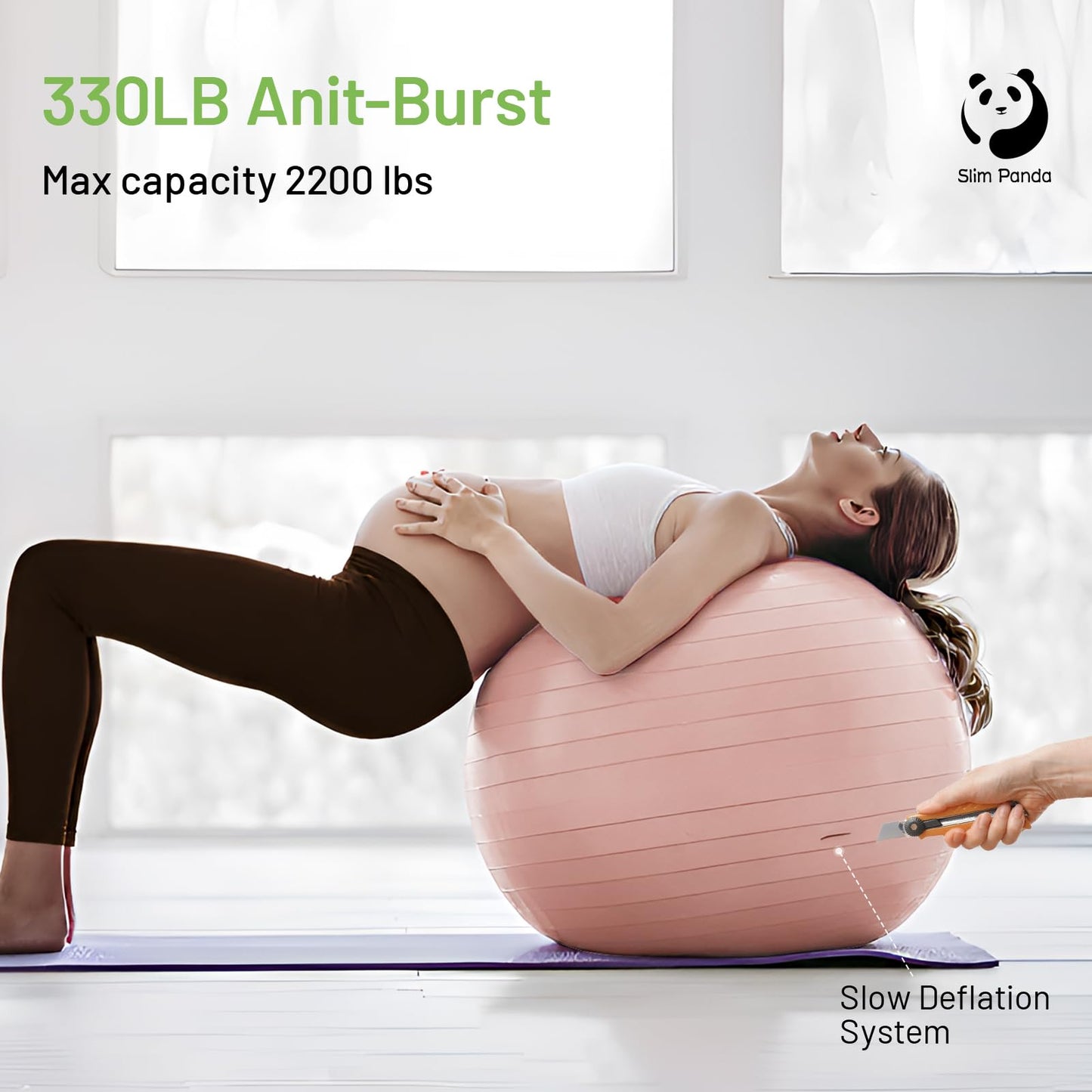 Slim Panda Gymnastikball für Fitness, Balance, Physiotherapie, rutschfester Geburtsball für Schwangerschaft, aufblasbarer Stabilitätsball mit Anleitung für Büro, Fitnessstudio