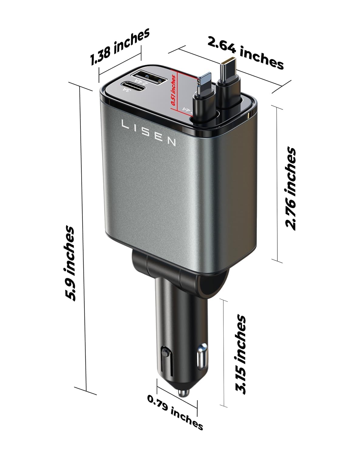LISEN 69W Retractable Car Charger USB C Fast Charger Adapter for iPhone 17 Pro Max, Car Accessories for Valentines Day Gifts for Men Women Birthday Gifts for Him, RV Camping Essentials Stuff Gadgets