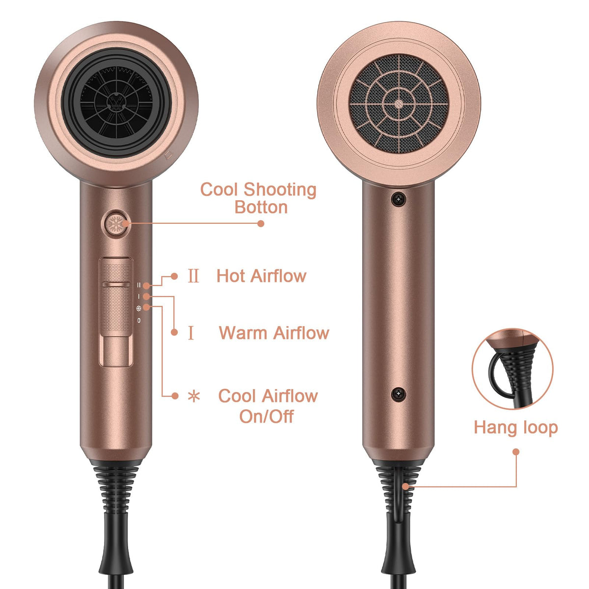 slopehill Professional Ionic Hair Dryer, Powerful 1800W Fast Drying Low Noise Blow Dryer with 2 Concentrator Nozzle 1 Diffuser Attachments for Home Salon Travel