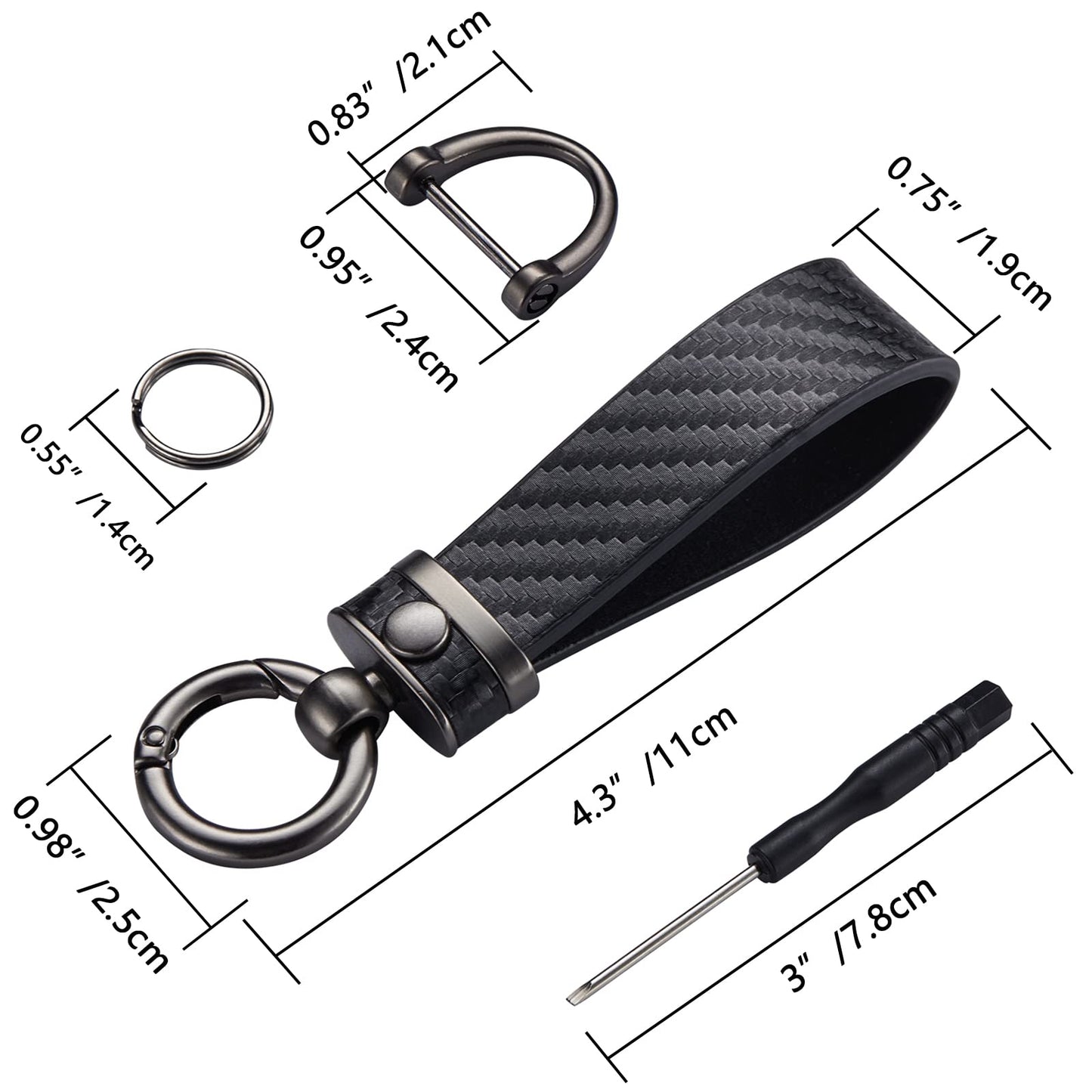 DEKEWEI Carbon Fiber Style Auto-Schlüsselanhänger aus Mikrofaser-Leder, universelle Schlüsselanhänger für Schlüssel-Fobs für Männer und Frauen, 360 Grad drehbar mit Anti-Verlust-D-Ring (Schwarz)