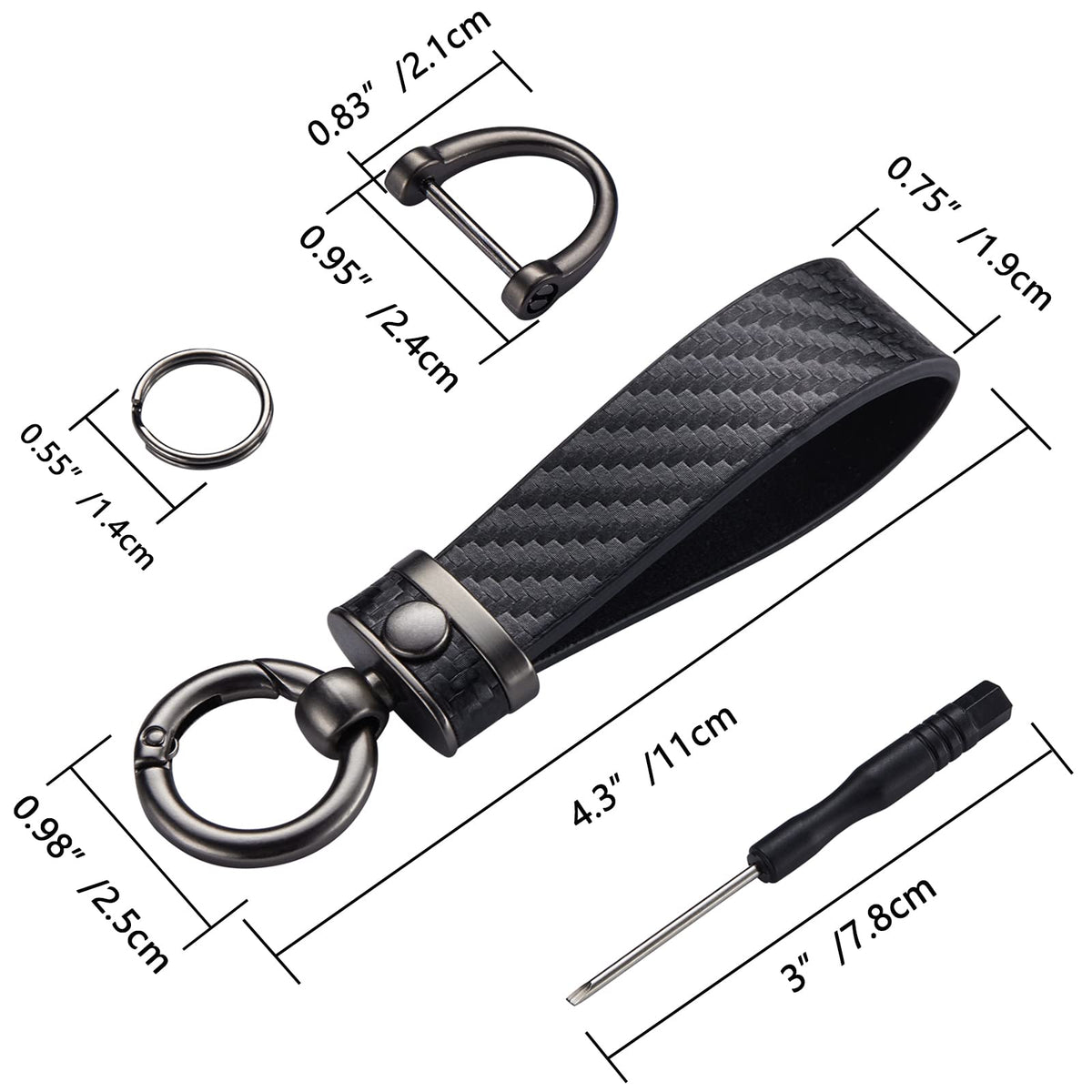DEKEWEI Carbon Fiber Style Car Keychain Microfiber Leather Key Chain , Universal Key Chains for Key Fobs for Men and Women, 360 Degree Rotatable with Anti-Lost D-Ring (Black)