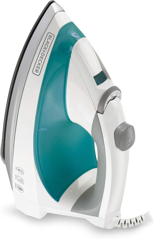 Black+Decker Lightweight Steam Iron for Clothing, Smart Steam Techology, Anti-Drip, Teal, 1200W, IR0820C