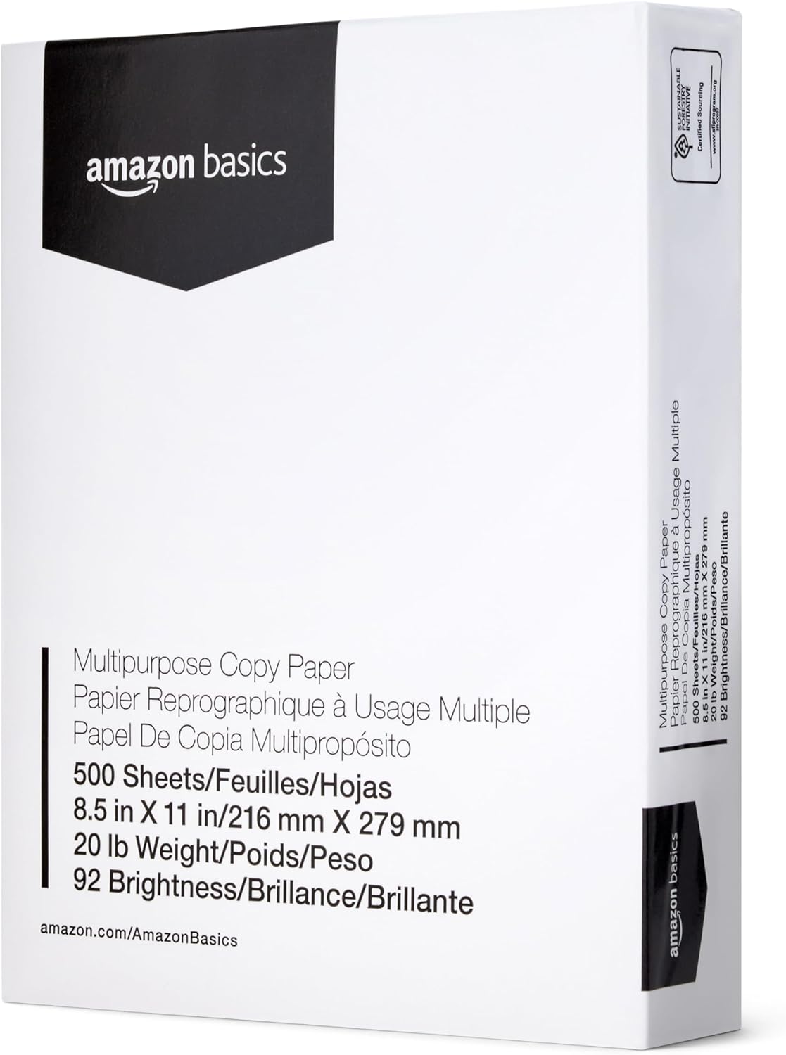 Amazon Basics Mehrzweck-Kopierpapier, 21,6 x 27,9 cm, 75 g/m², 3 Ries, 1500 Blatt, 92 Helligkeit, Weiß