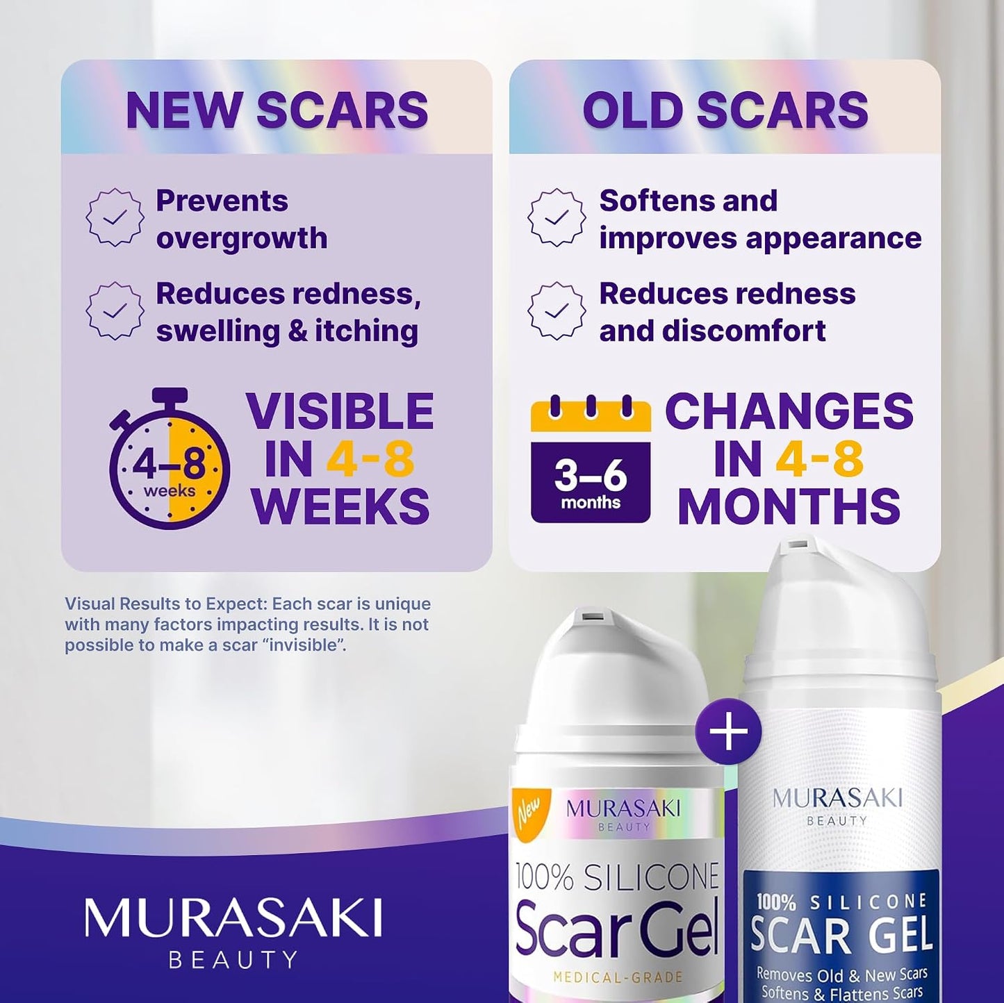 Silicone Scar Gel Day & Night Set - 100% Medical-Grade Silicone + SPF 30 Scar Cream for Surgical Scars, C-Section, Burns, Acne, Stretch Marks, Keloids – 1.06oz x 2 Tubes
