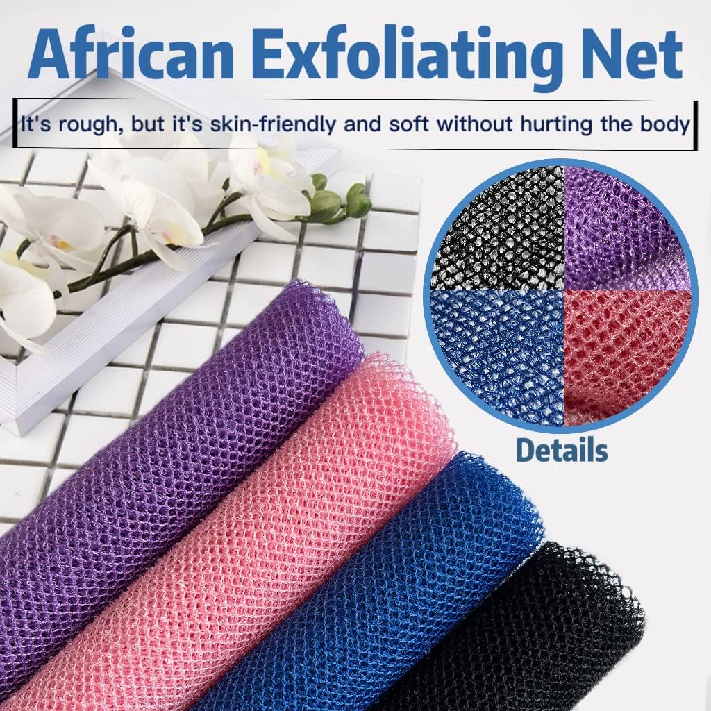 Afrikanisches Peeling-Netz, 4 Stück Afrikanischer Netzschwamm, Nylon Afrikanischer Badeschwamm Netz, Afrikanischer Netz Langnetz Badeschwamm Duschkörperwäscher