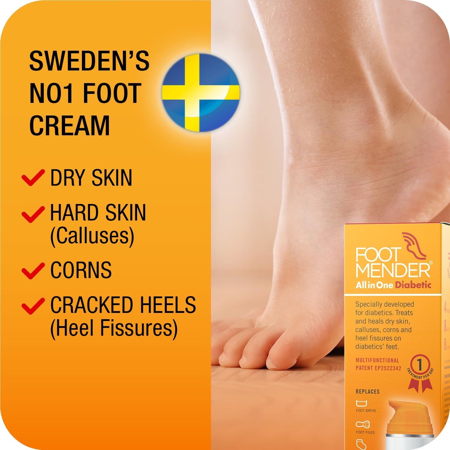 Footmender All in One Diabetic | Medically Proven, an Effictive Foot Cream | Treat and Heal Your Dry Feet, Hard Skin, Corns and Cracked Heels | Significant Effect After First Treatment | 150 ml