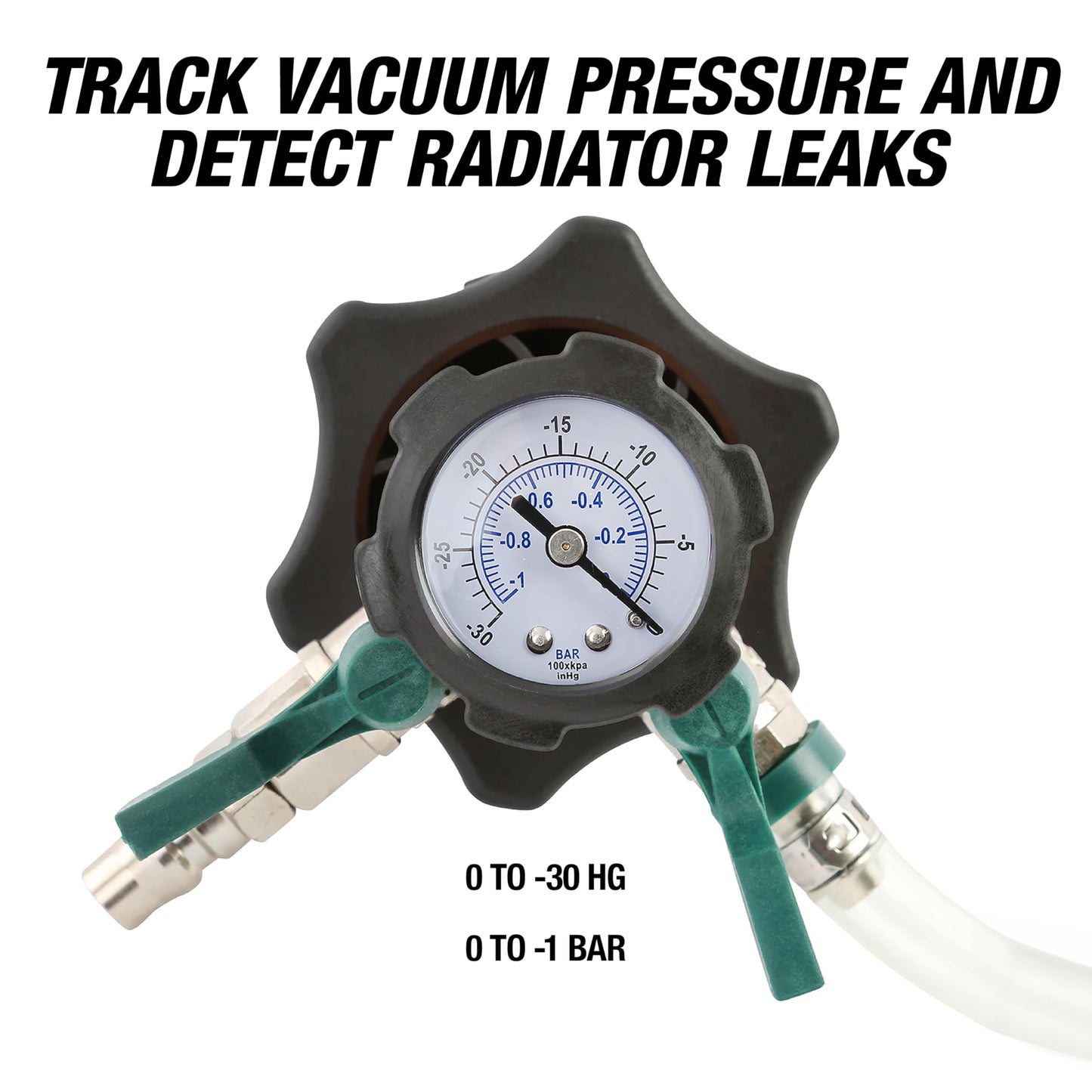 OEMTOOLS 24444 Coolant Vacuum Refill Kit, Coolant Pressure Tester Kit, 70–110 PSI Working Pressure, 5 Bushings, 1 Tapered Cone Adapter, Vacuum Leak Detector, Pressure Tester for Coolant System