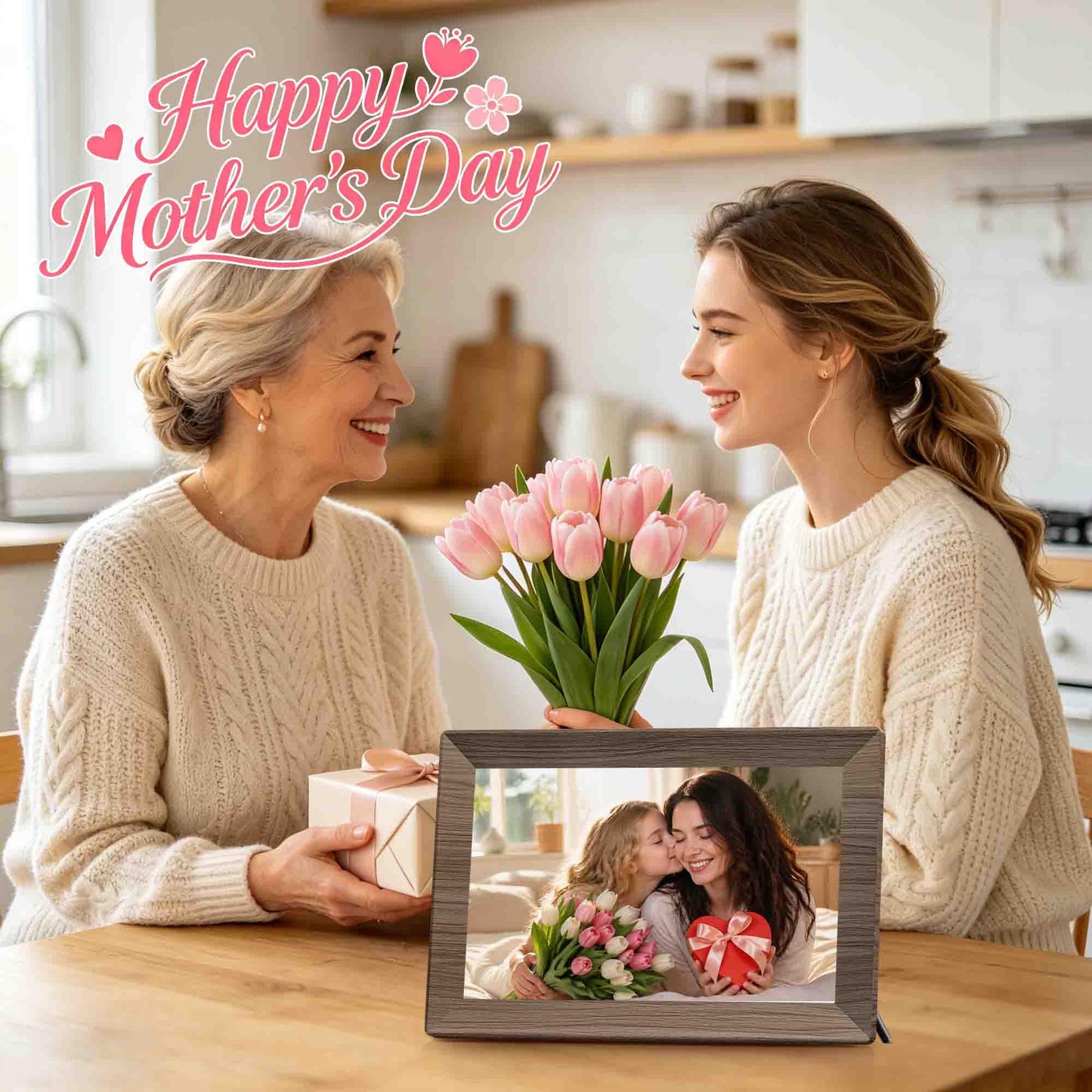 Frameo 10.1 Inch WiFi Digital Picture Frame, Smart Cloud Electronic Photo Frame with HD IPS Touch Screen Slideshow 32GB Memory Auto-Rotate Wall Mount, Share Photos/Videos from Phone - Gifts for Mom