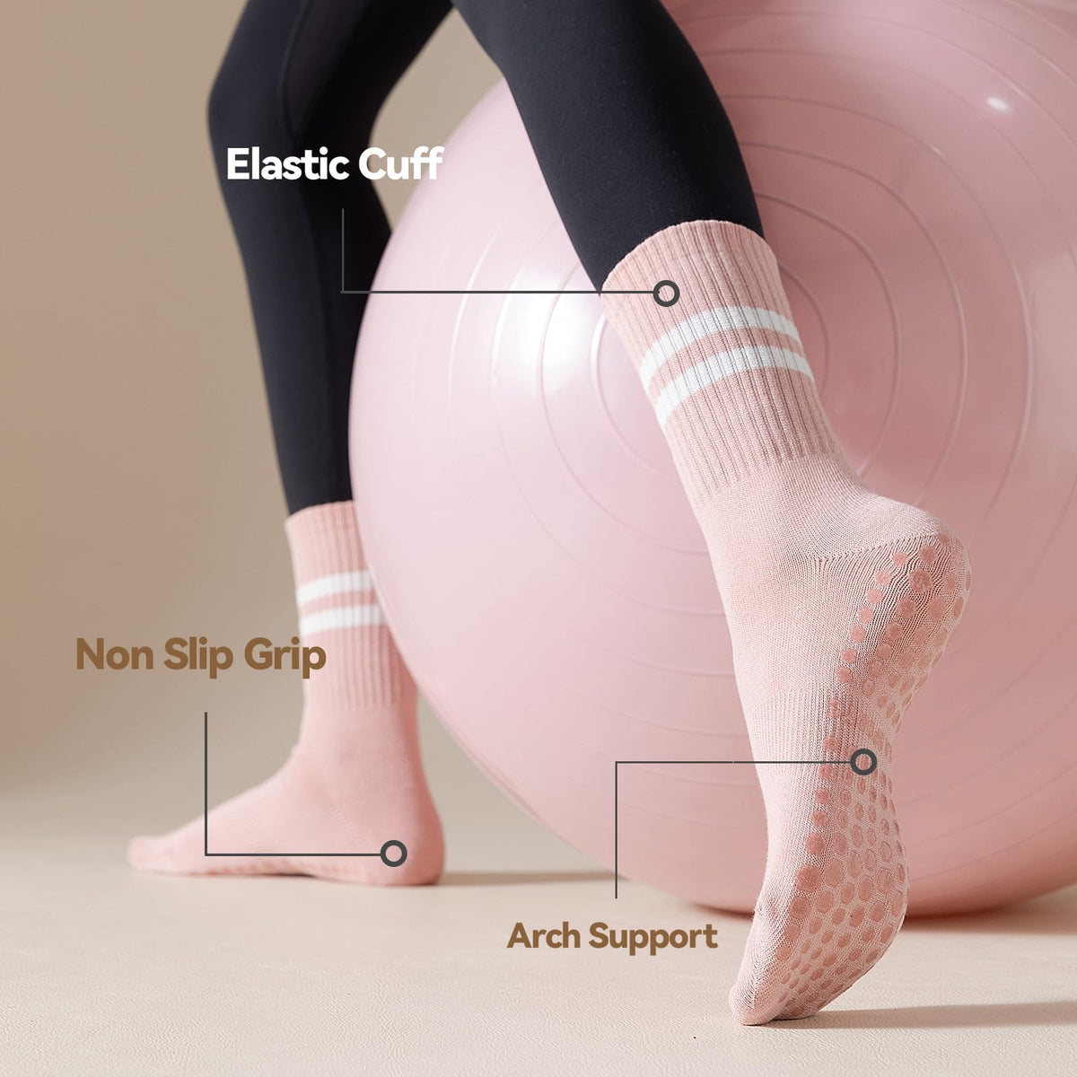 BONANGEL Pilates Socks with Grips for Women, 3 Pairs Womens Grippy Yoga Ballet Barre Hospital Gym Athletic Socks