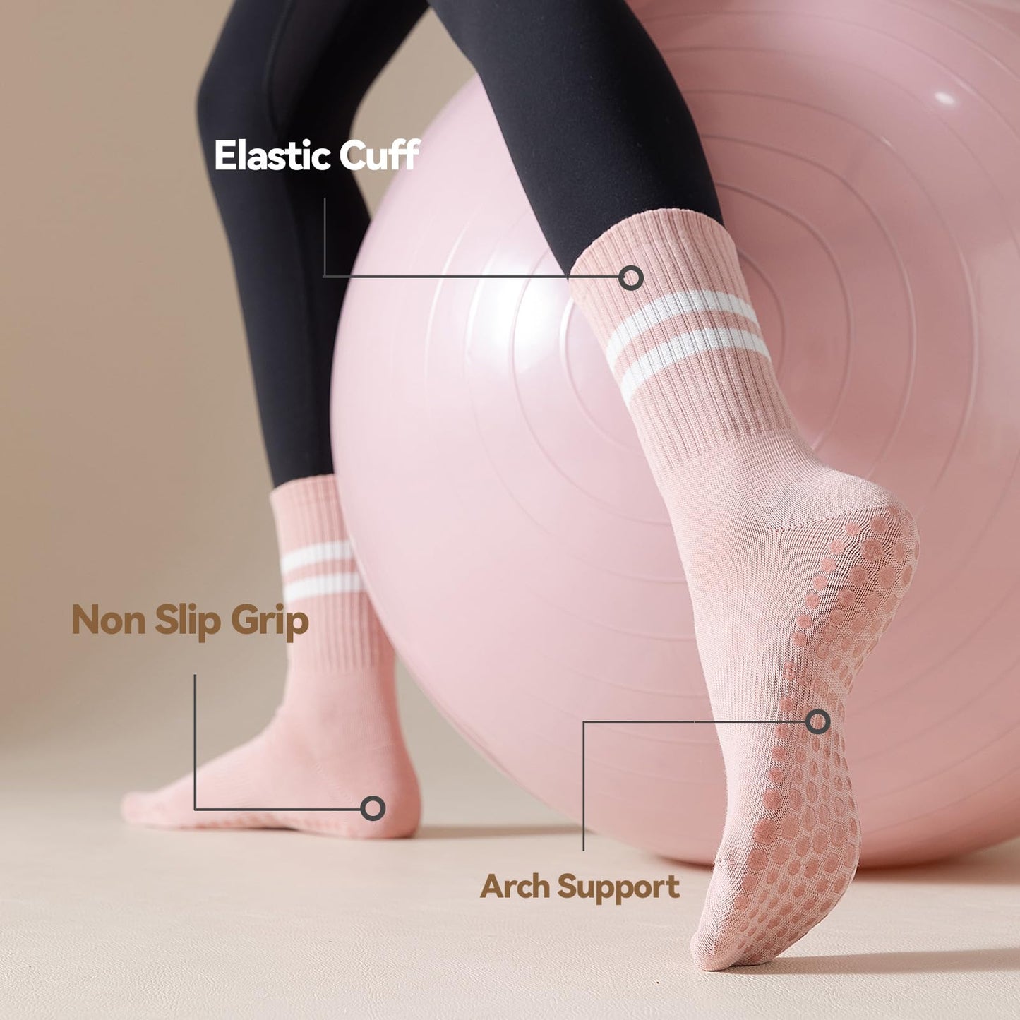 BONANGEL Pilates Socken mit Noppen für Damen, 3 Paar rutschfeste Yoga Ballett Barre Krankenhaus Sport Socken für Damen