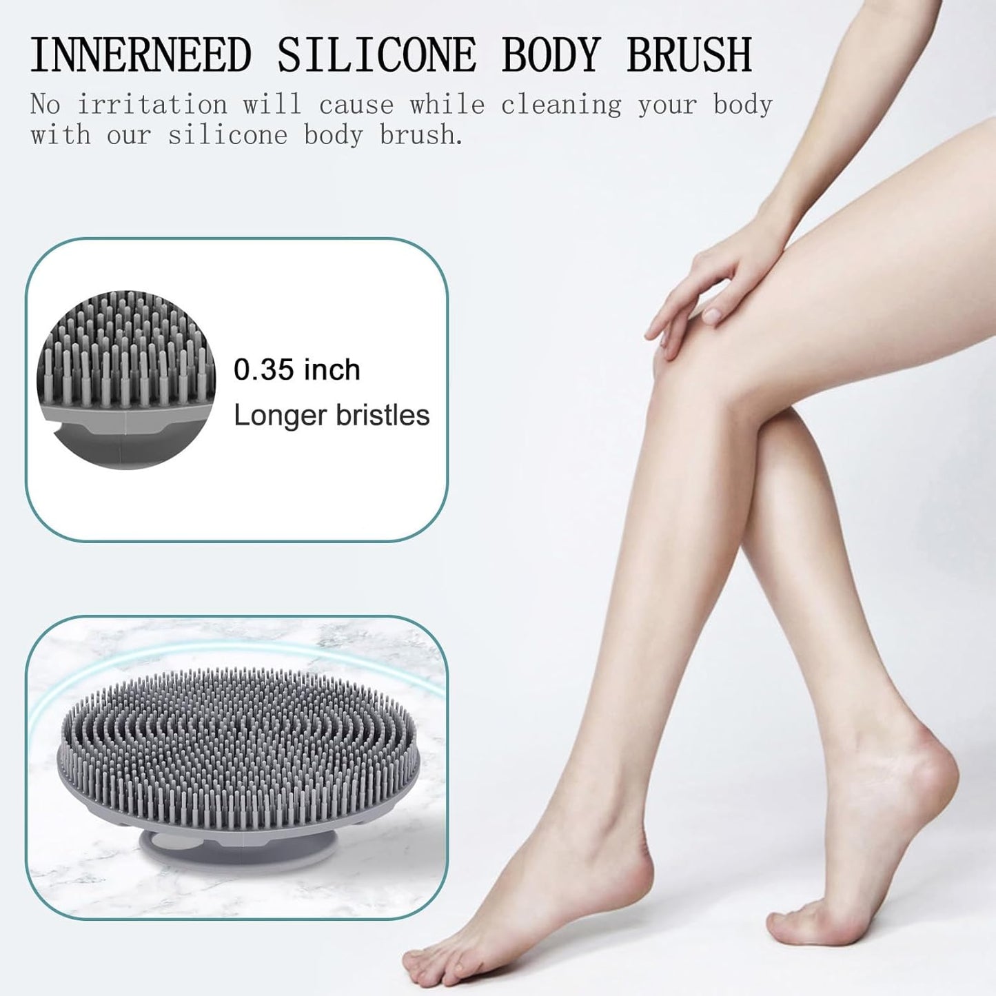 INNERNEED Duschbürste aus weichem Silikon in Lebensmittelqualität, Hand-Körperbürste zur Hautreinigung, sanftes Peeling, gute Schaumbildung (Schwarz)