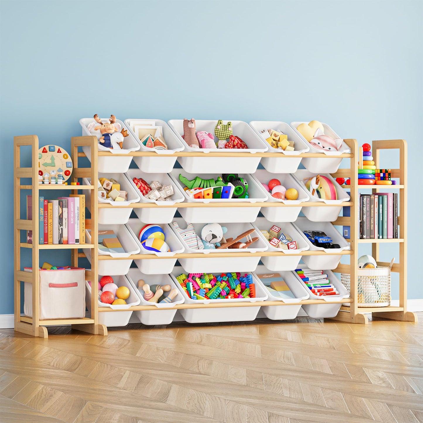 SpaceAid Toy Storage Organizer with 6 Shelves and 12 Bins, Bookshelf/Bookcase, Kids Bin Shelf, Toys Box for Playroom Organization for Bedroom & Room Decor, White, 52.3" W