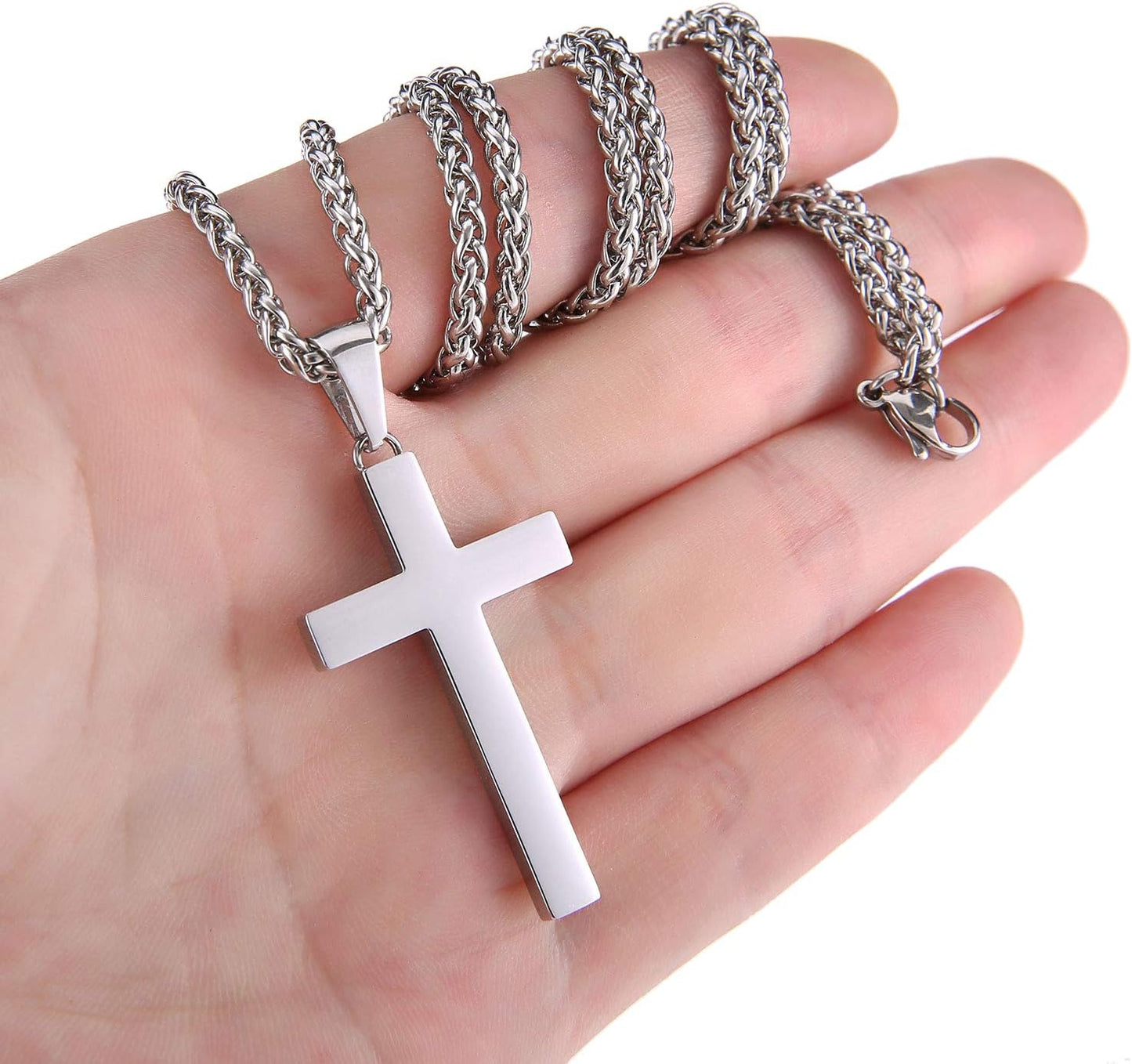 P. Blake Edelstahl Kreuz Anhänger Halskette für Männer Jungen, Christliches Kreuz Anhänger mit 61 cm Kette