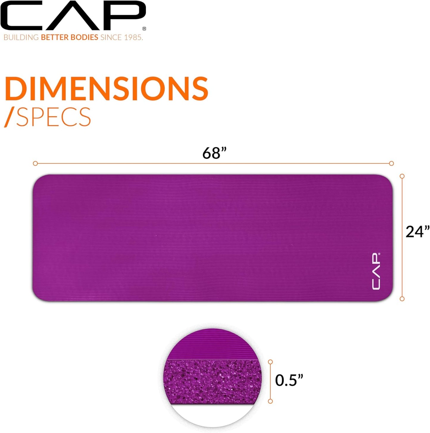 CAP Barbell Yogamatte mit hoher Dichte, 1,27 cm, mit Tragegurt | Mehrere Optionen