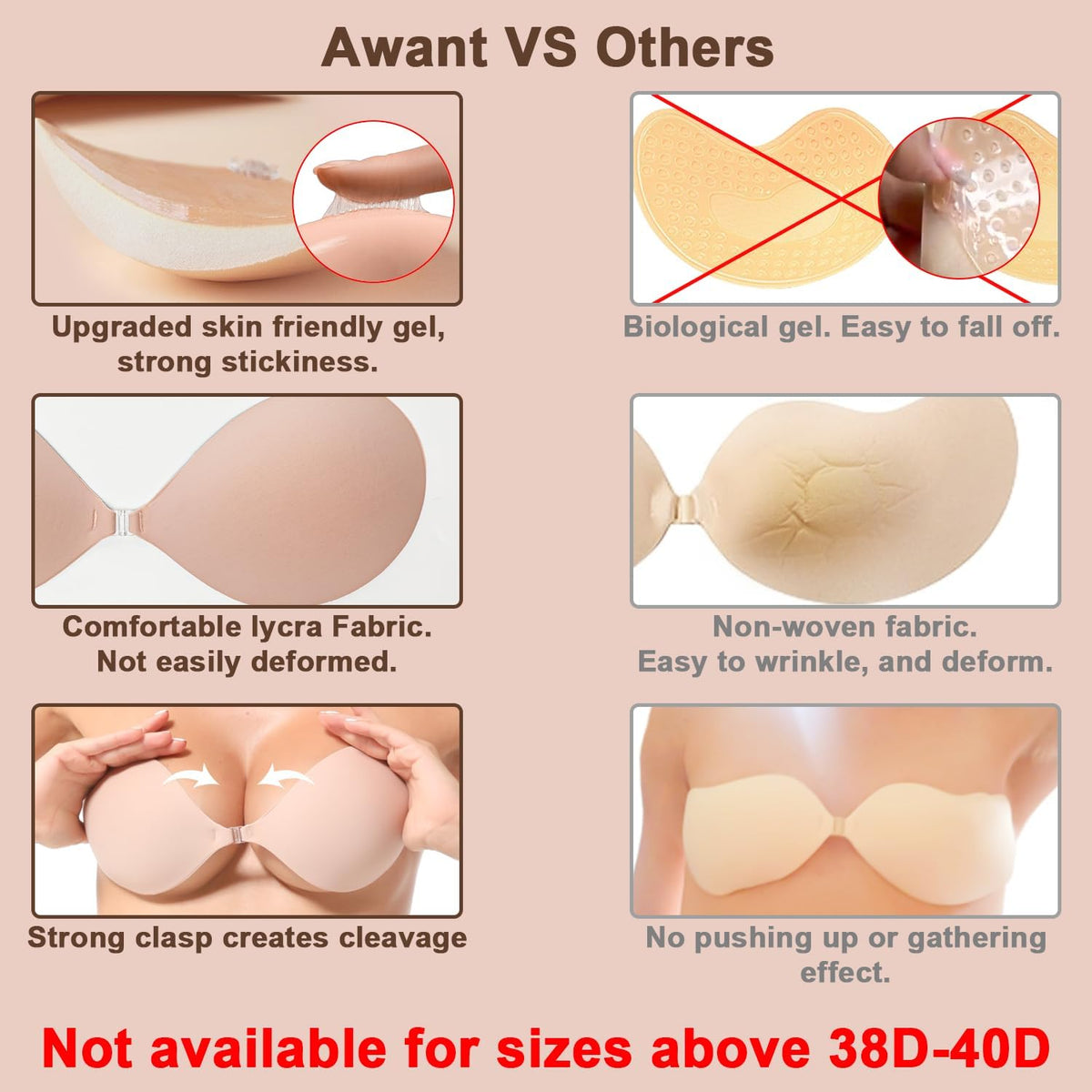 LAZYROSY Sticky on Bra Adhesive Push Up Lift Invisible Strapless Bras
