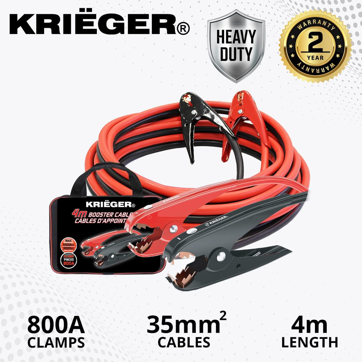 K KRIËGER Jumper Cables for Car Battery, Heavy Duty Automotive Booster Cables for Jump Starting Dead or Weak Batteries with Carrying Bag Included (20-Feet (2-Gauge)
