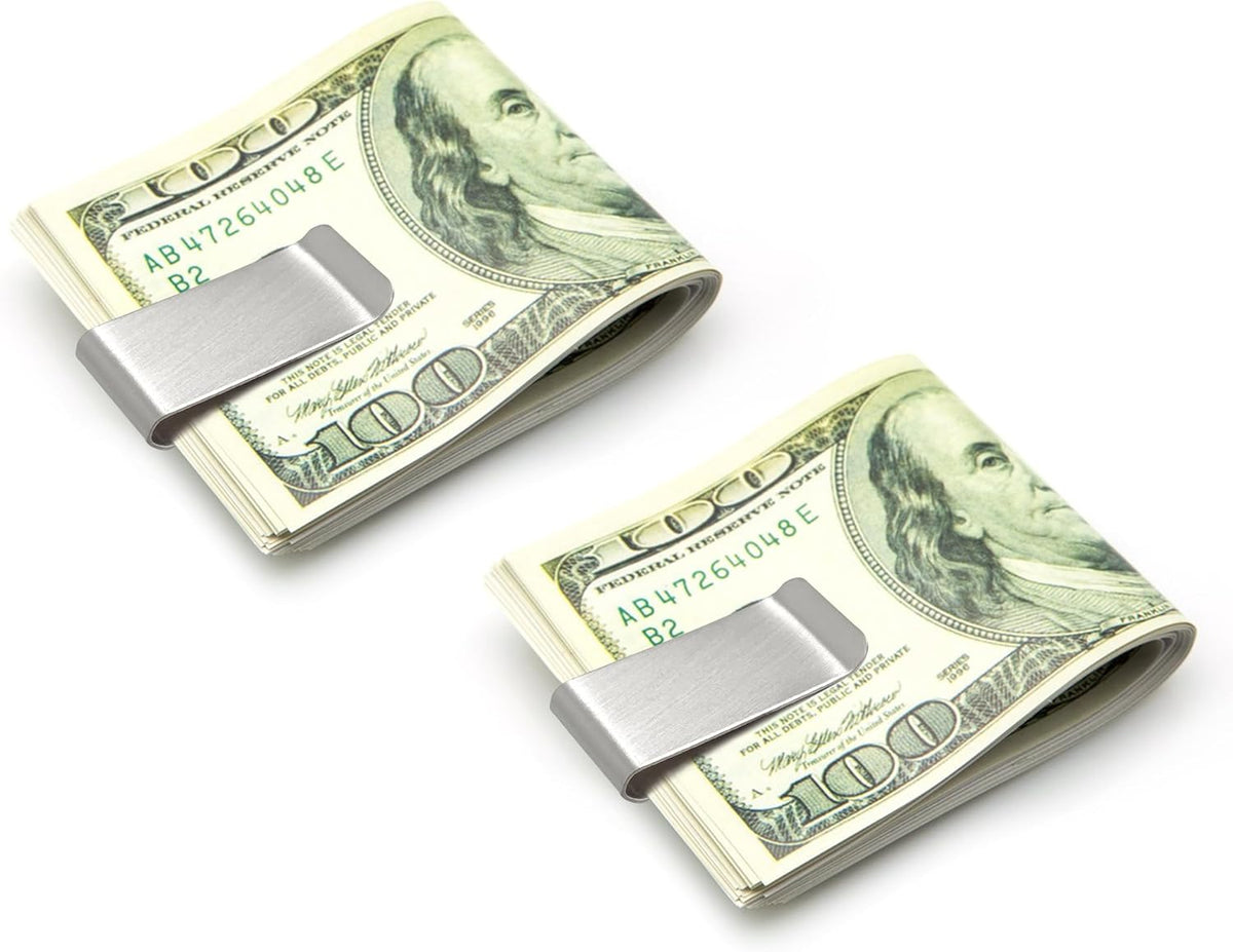 2 PCS Stainless Steel Slim Money Clips Sturdy Cash Receipt Note Clip Credit Card Wallet Bill Holders for Men and Women - Silver and Gold