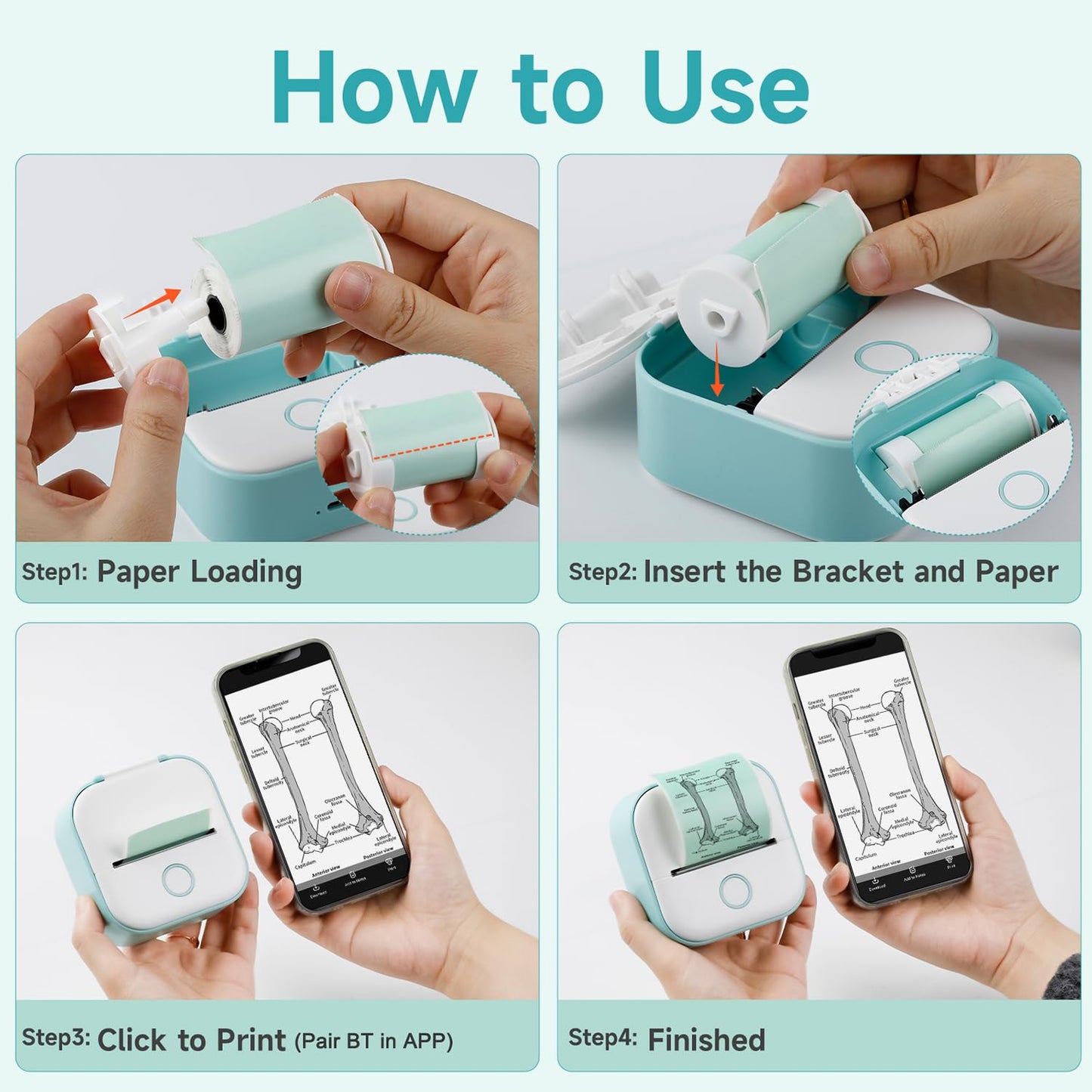 Memoking Mini-Drucker - T02 Aufkleberdrucker, Druckkapsel, tragbarer thermischer tintenloser Aufkleberhersteller, Bluetooth-Taschen-Minifotodrucker, Sofortdruck, Smart AI APP, für Studentenstudiennotizen, Tagebuch, Heimwerker, Geschenk