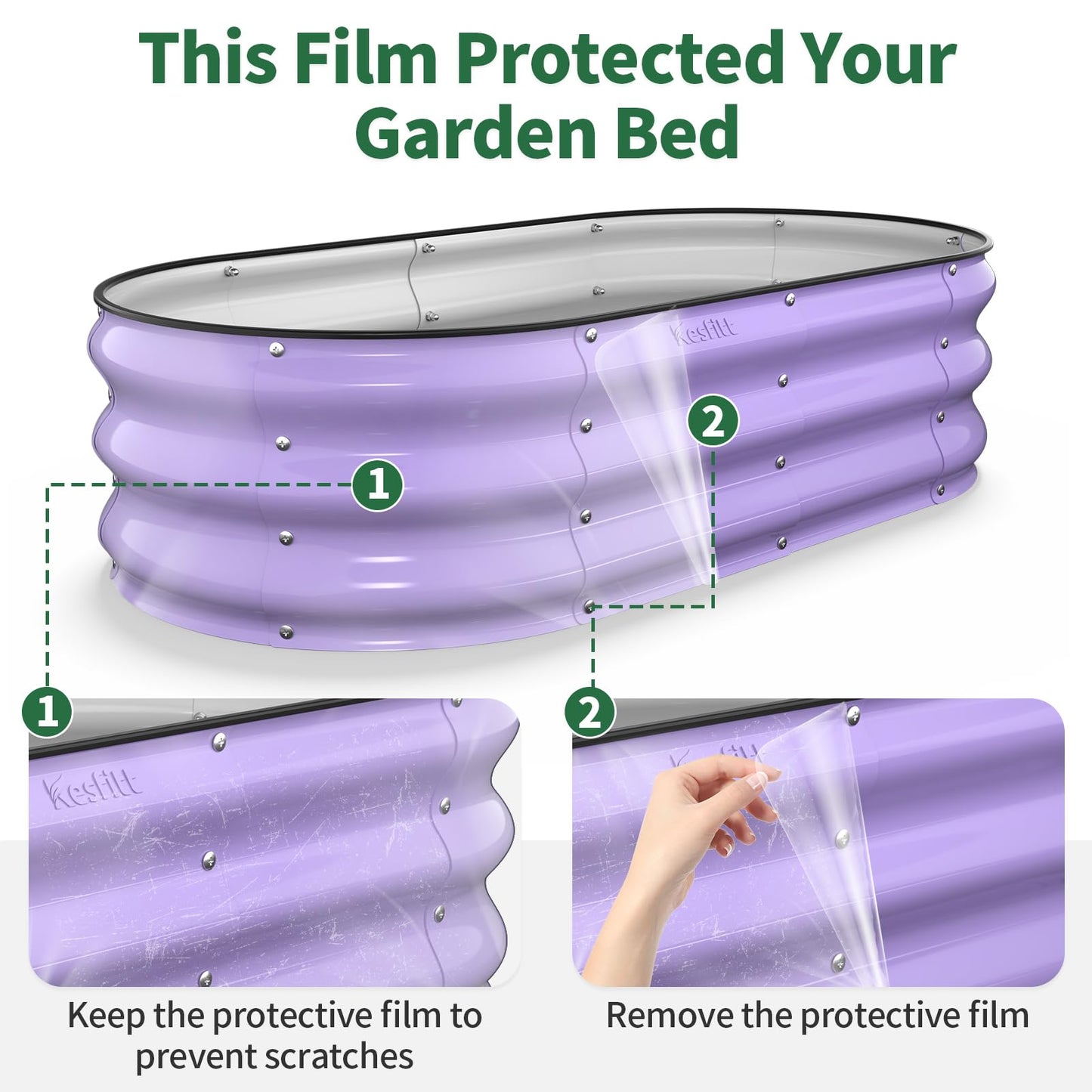 Kesfitt Raised Garden Bed, 5x2x1 FT Galvanized Steel Metal Raised Garden Bed, Oval Open-Bottom Design, 12-Inch Deep for Outdoor Vegetable & Herb Gardening, Fruit Green