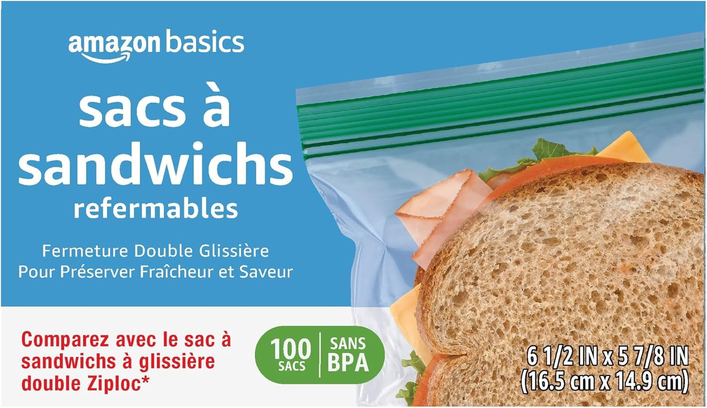Amazon Basics Reclosable Double Zipper Sandwich Storage Bags