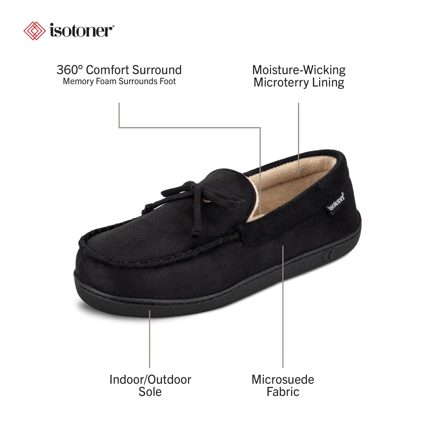 isotoner Men's Slip-on Indoor/Outdoor Microsuede Memory Foam Comfort Moccasin Slippers